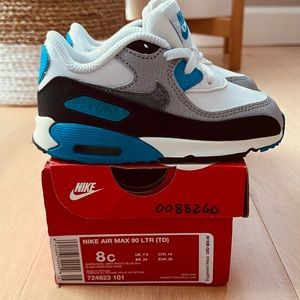 Nike Air Max 90 LTR (TD) - size 8c - NEW - White/Cool Grey-Photo Blue-Blk